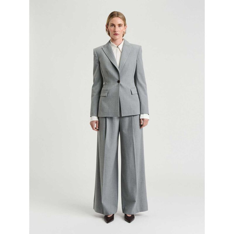 Veronika Maine Grey Pinstripe Fitted Blazer image number 3